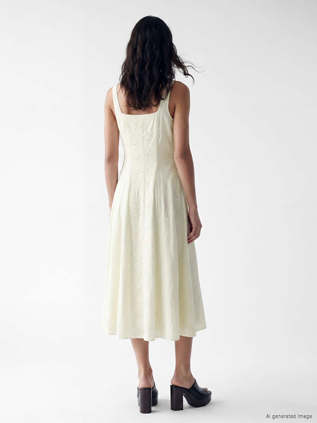 Square Neck Broderie Flared Dress-2