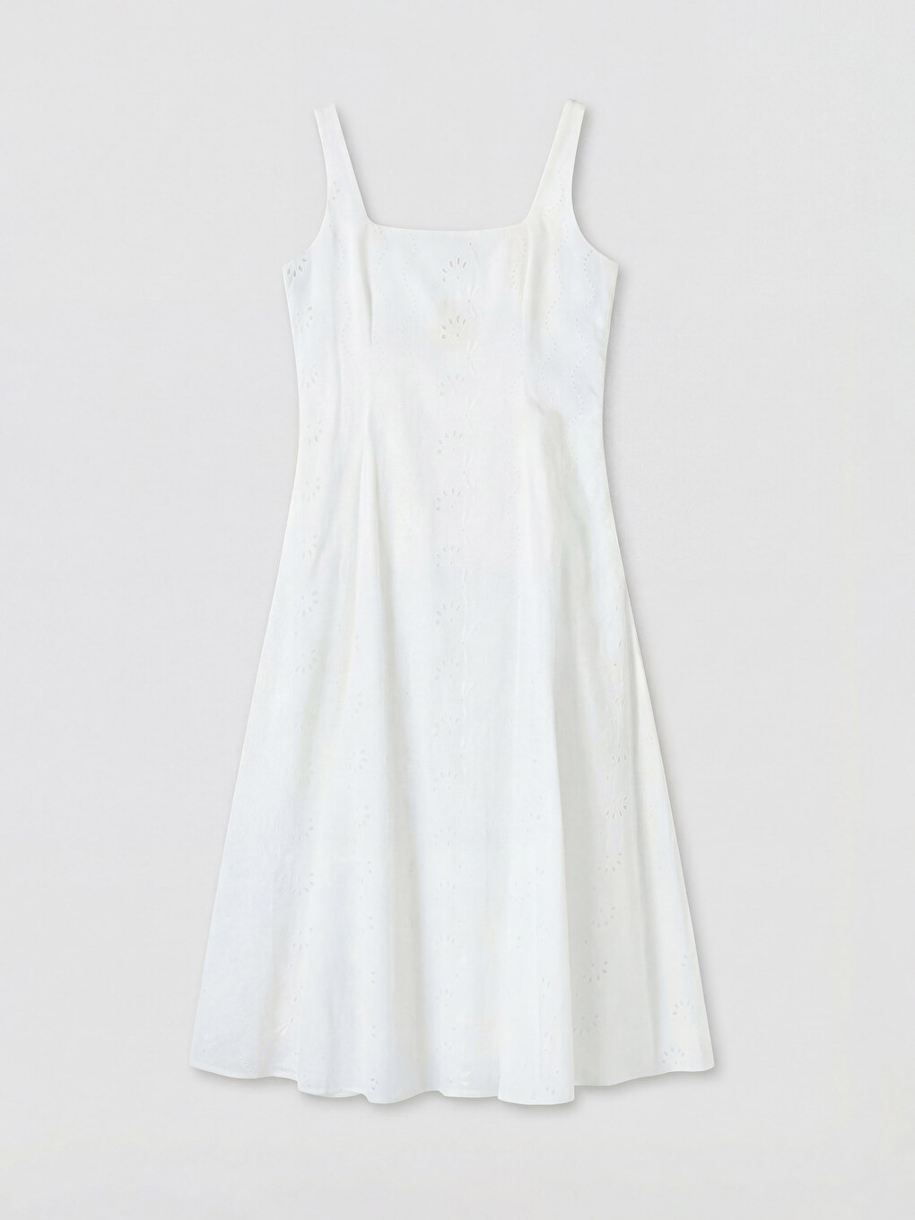 Square Neck Broderie Flared Dress-4