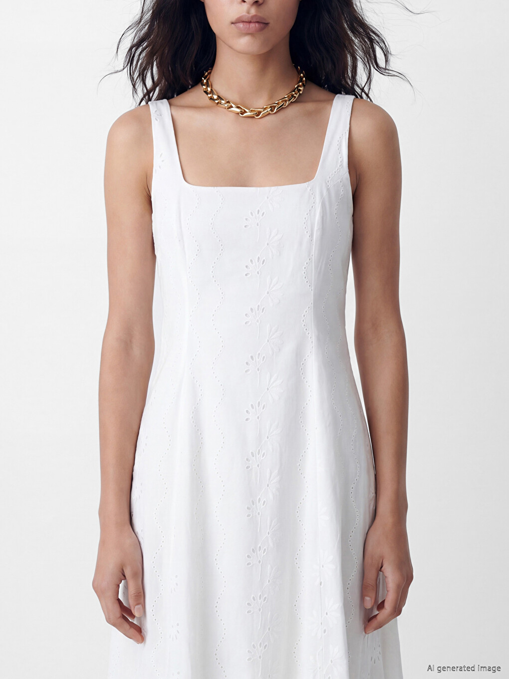 Square Neck Broderie Flared Dress-1