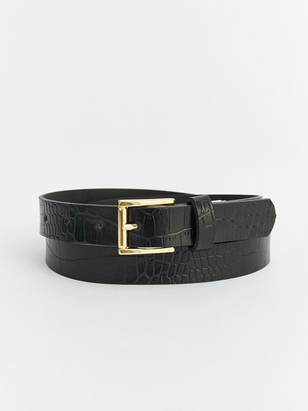 Siyah Kroko Desenli Kadın Kemer
