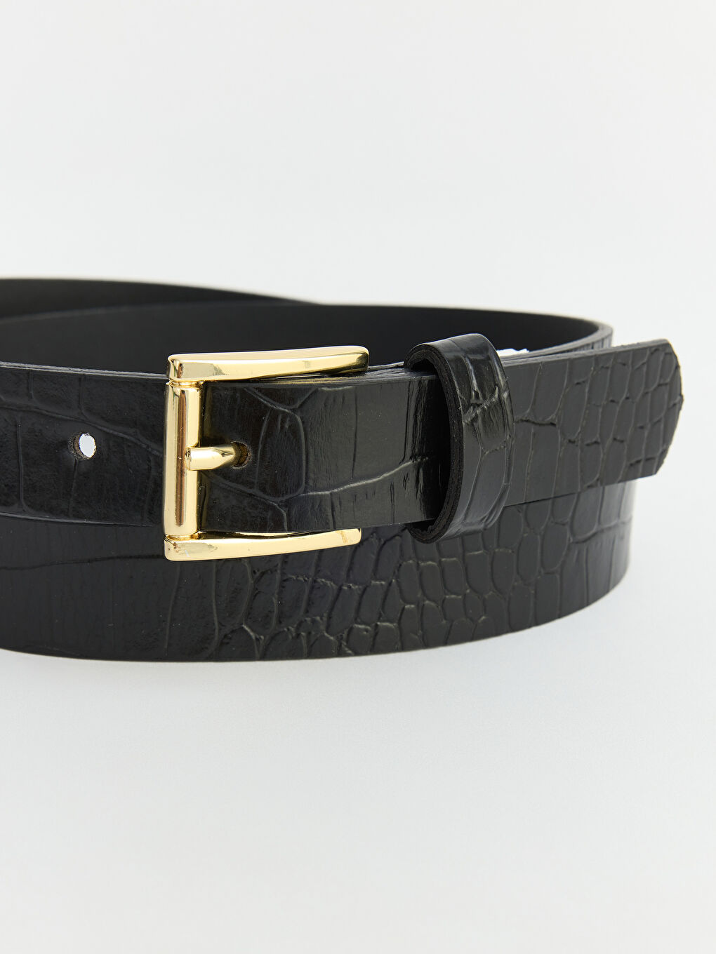 Siyah Kroko Desenli Kadın Kemer-3