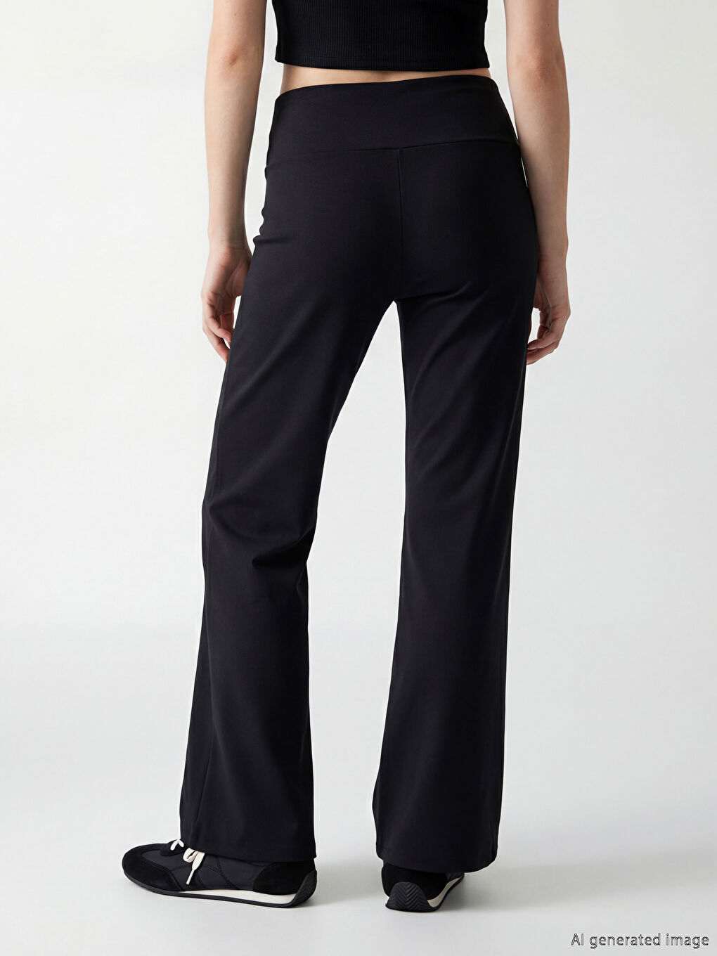 Siyah Yüksek Bel İspanyol Paça Kadın Tayt Pantolon-2