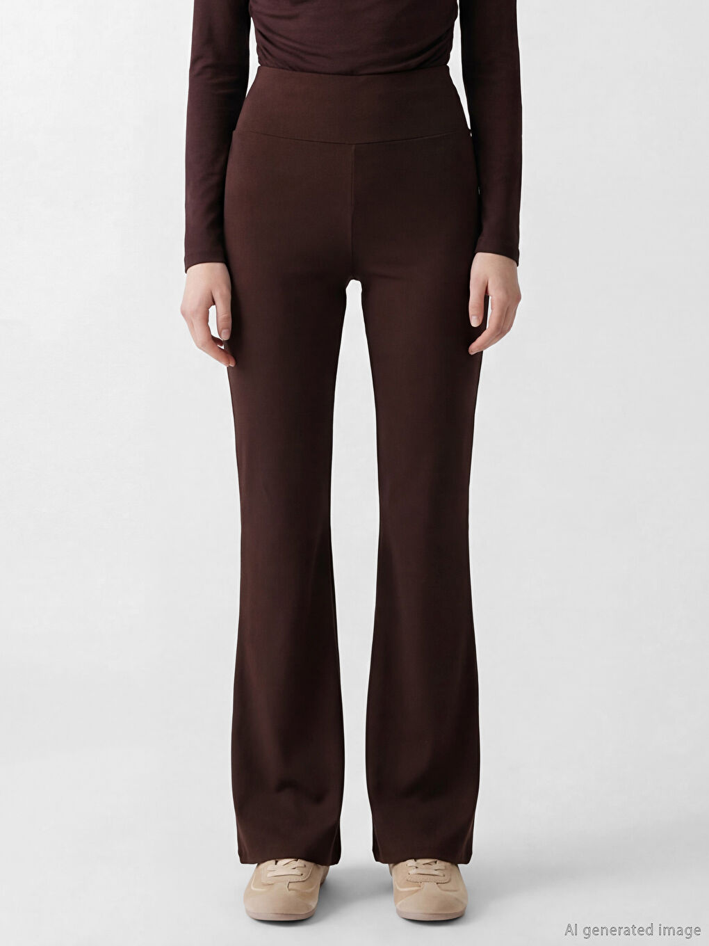 Kahverengi Yüksek Bel İspanyol Paça Kadın Tayt Pantolon	-1