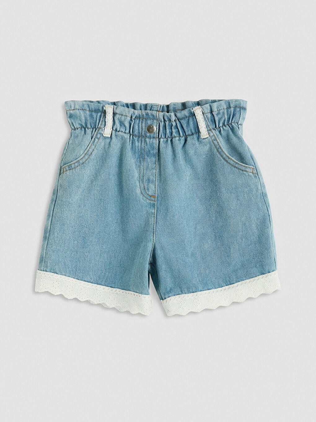 İndigo Dantel Detaylı Kız Çocuk Jean Şort