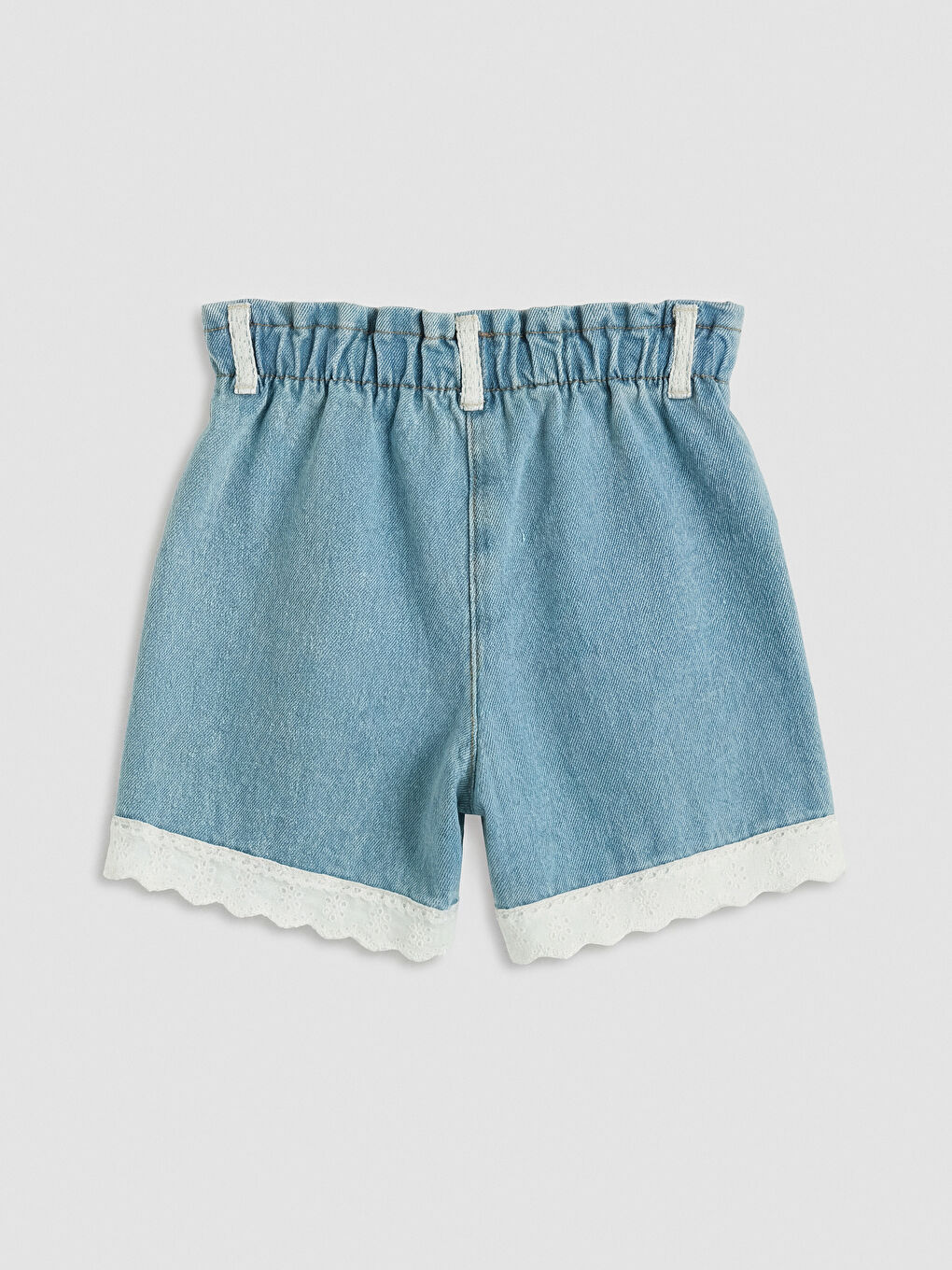 İndigo Dantel Detaylı Kız Çocuk Jean Şort-1