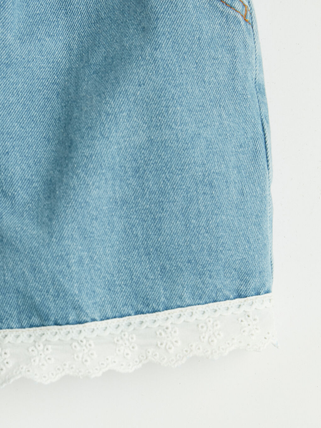 İndigo Dantel Detaylı Kız Çocuk Jean Şort-2