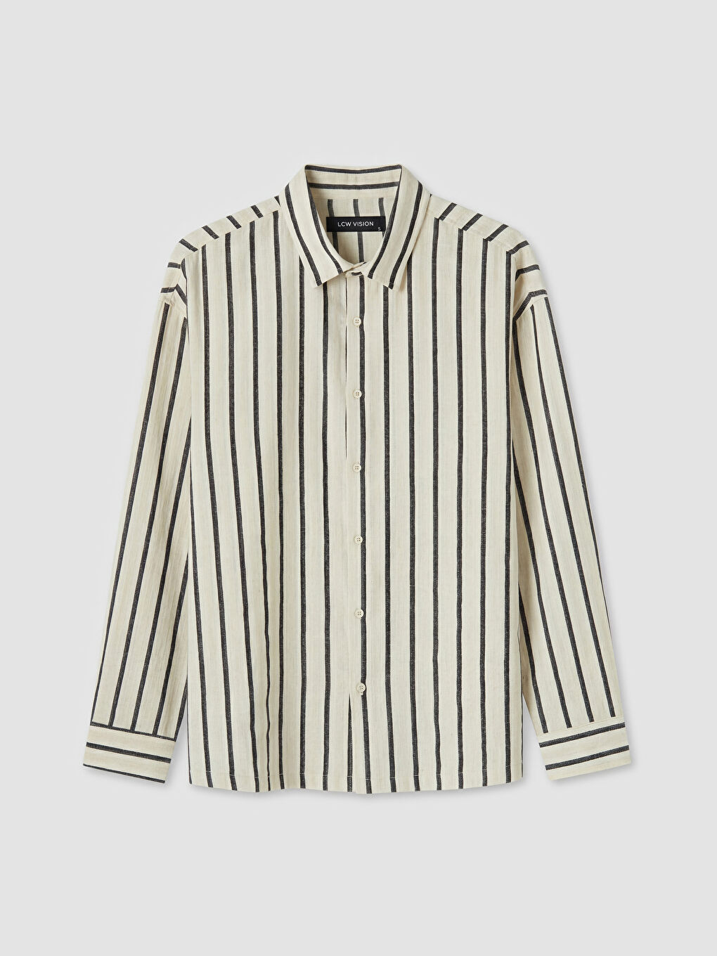 Ekru Keten Karışımlı Çizgili Erkek Gömlek