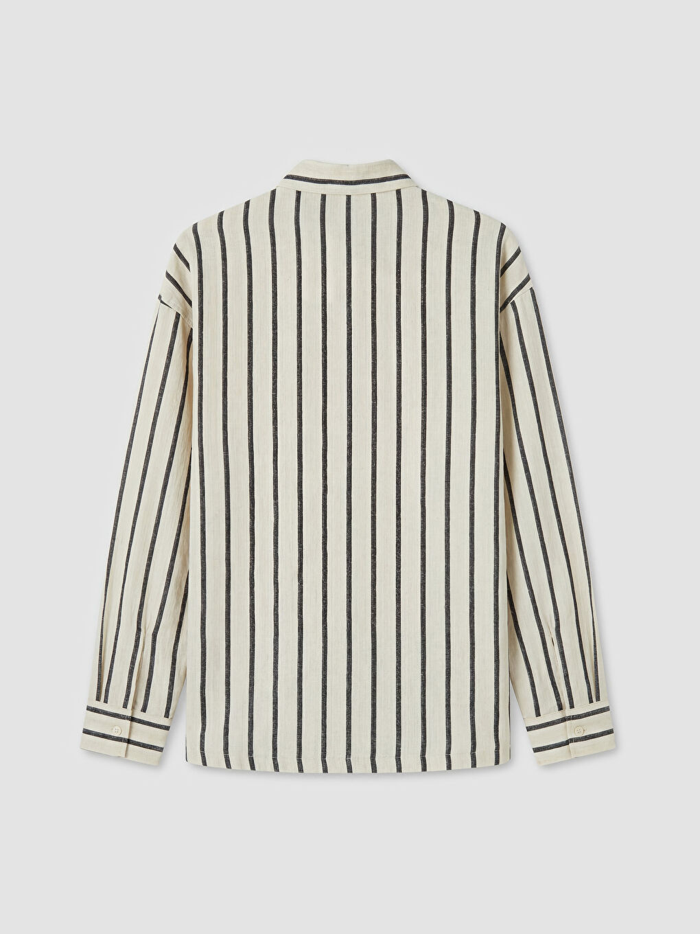 Ekru Keten Karışımlı Çizgili Erkek Gömlek-1