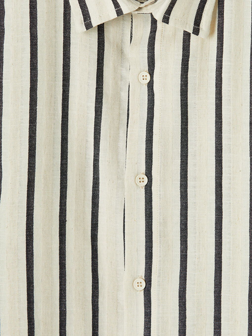 Ekru Keten Karışımlı Çizgili Erkek Gömlek-2