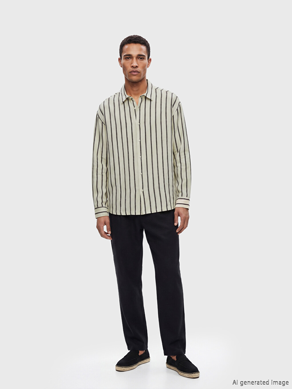 Linen Blend Striped Men's Shirt-1