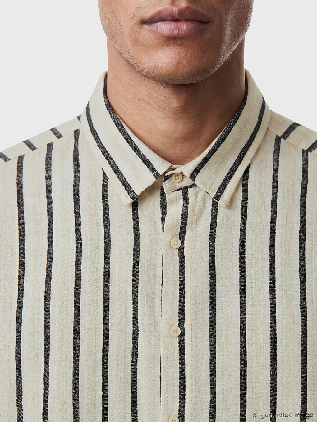 Linen Blend Striped Men's Shirt-2