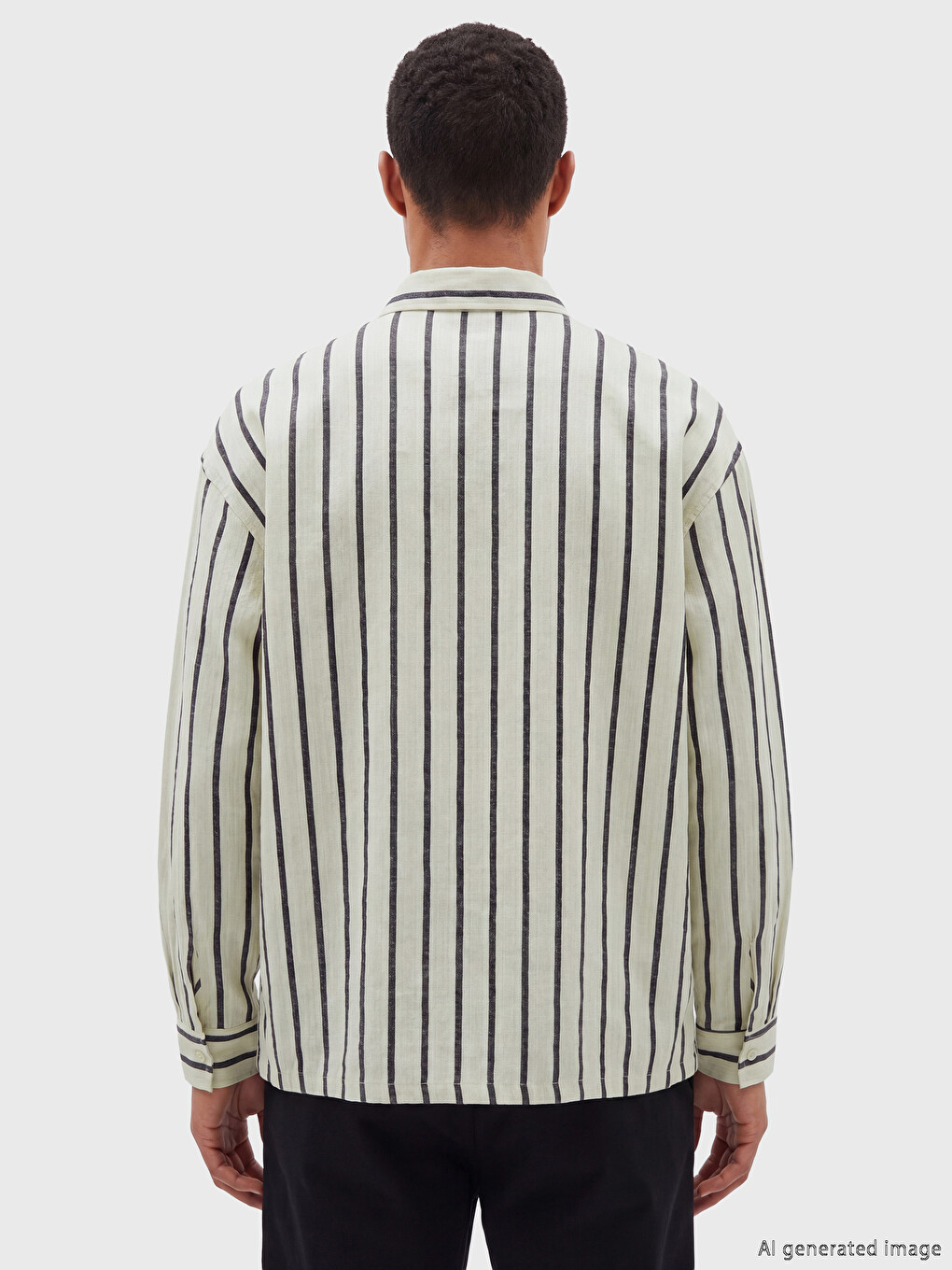 Linen Blend Striped Men's Shirt-3