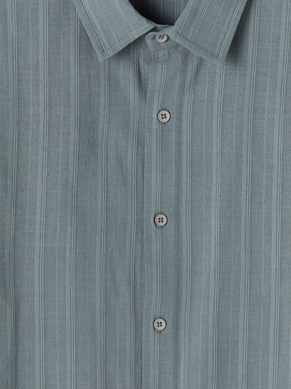 Gri Rahat Kalıp Keten Karışımlı Erkek Gömlek-2