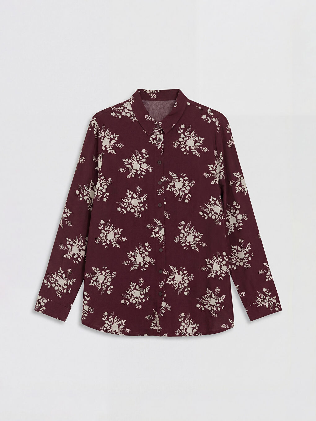 Bordo Çiçekli Kadın Gömlek Tunik