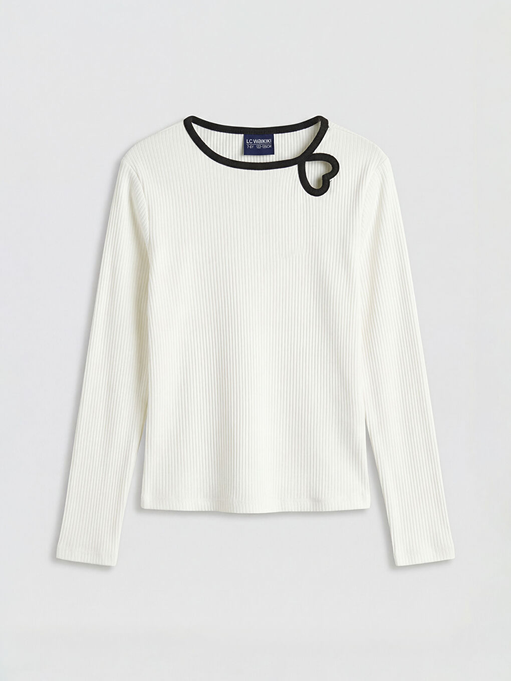 Ekru Bisiklet Yaka Kalp Detaylı Kız Çocuk Tişört