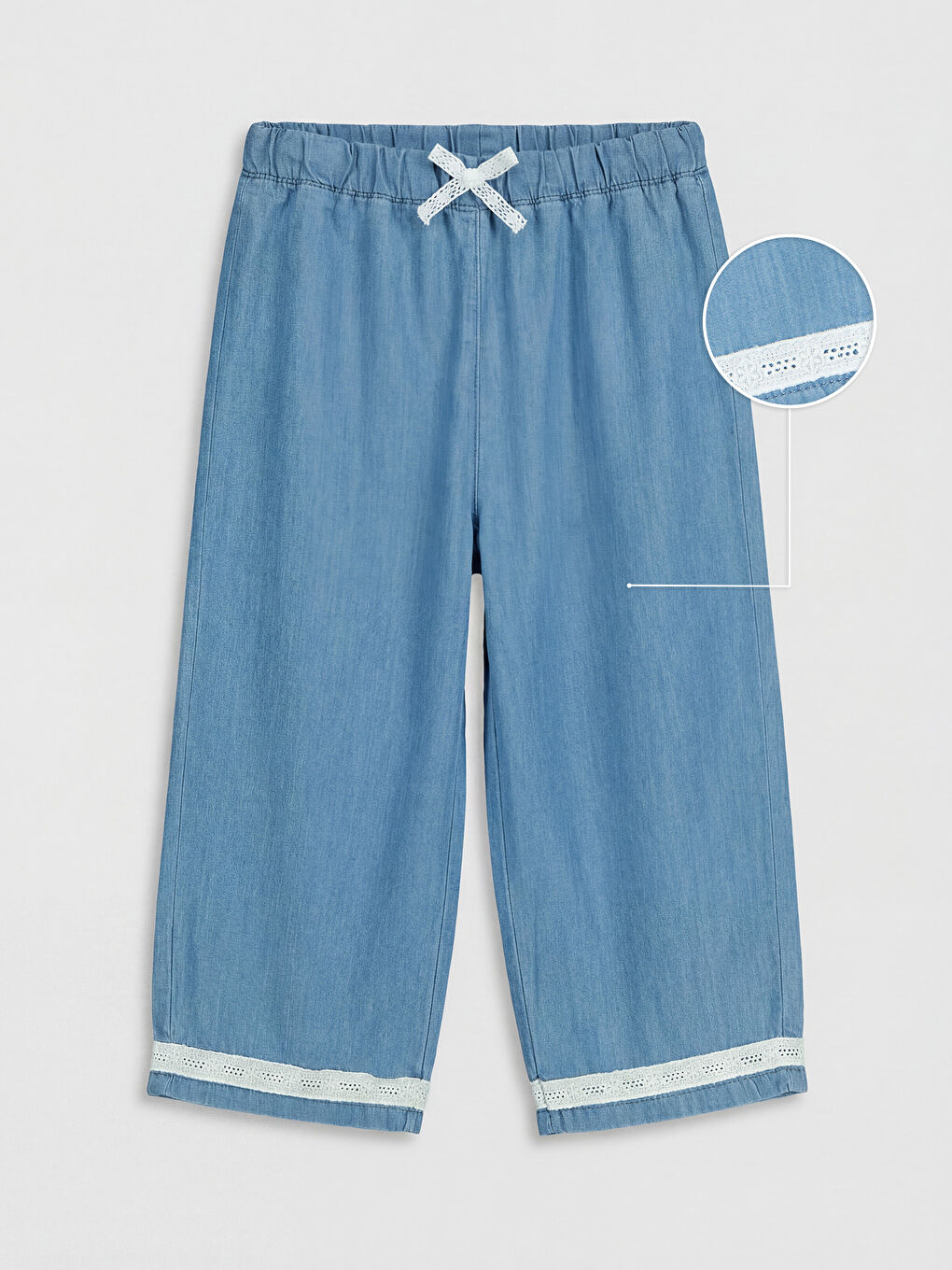 İndigo Fiyonklu ve Dantelli Kız Çocuk Pantolon