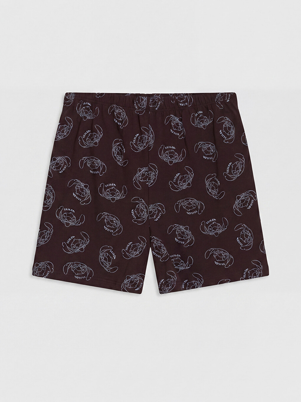 Kahverengi Stitch Baskılı Kadın Şort Pijama Altı