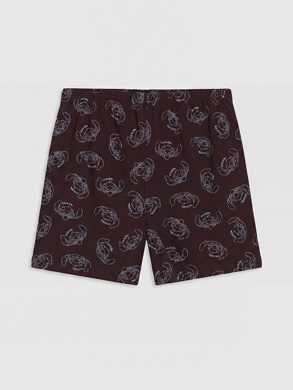 Kahverengi Stitch Baskılı Kadın Şort Pijama Altı-1