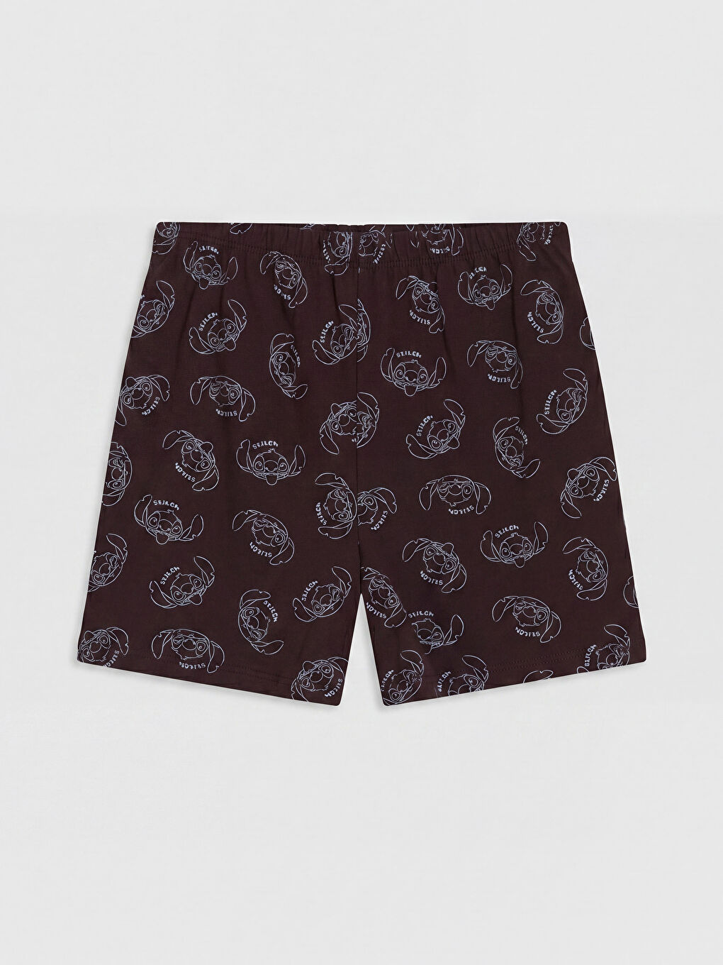Kahverengi Stitch Baskılı Kadın Şortlu Pijama Takımı-3