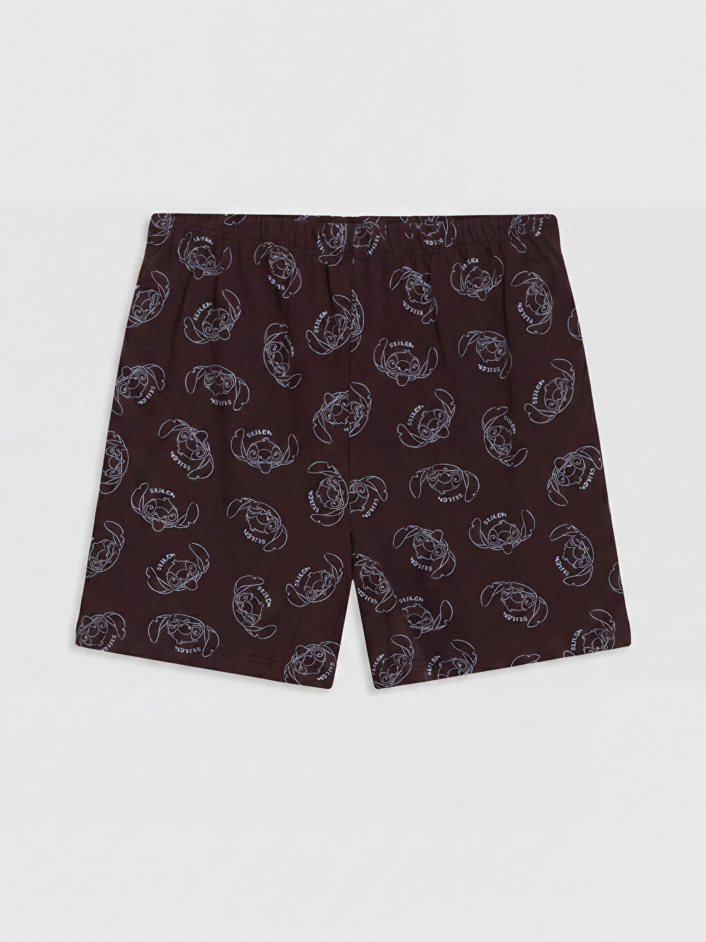 Kahverengi Stitch Baskılı Kadın Şortlu Pijama Takımı-4