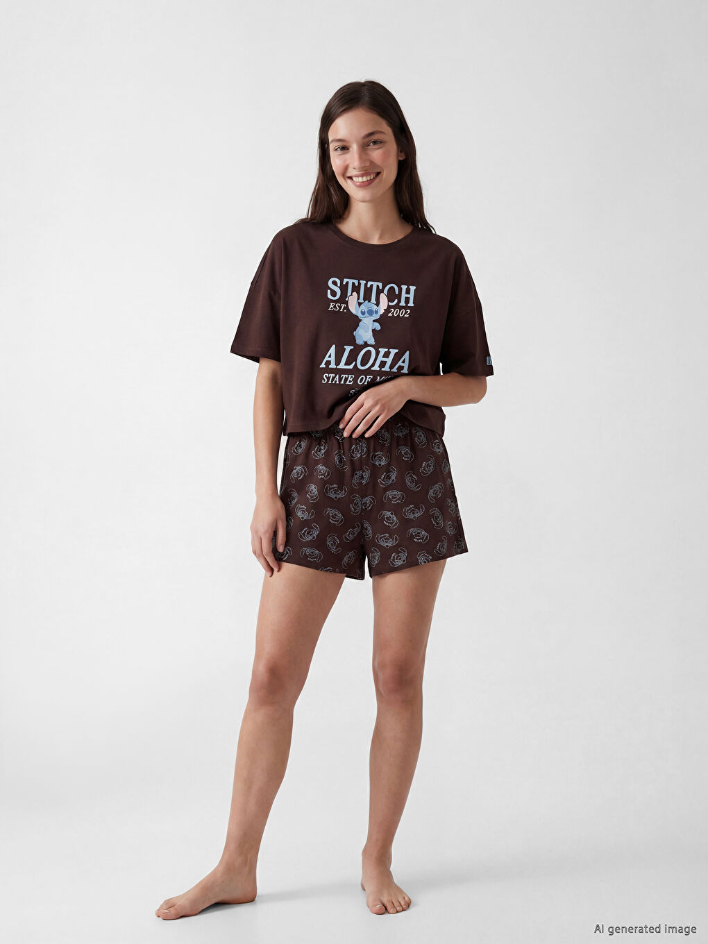 Set pizhamash të shkurtra për femra me print Stitch