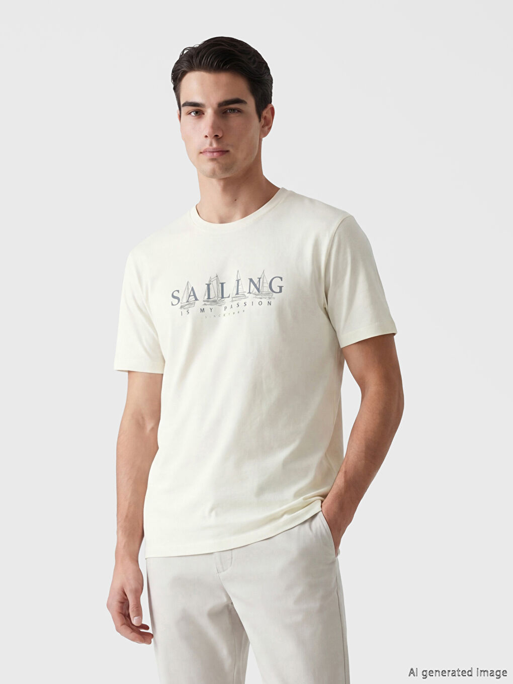 T-shirt à col rond coupe régulière imprimé pour homme-1