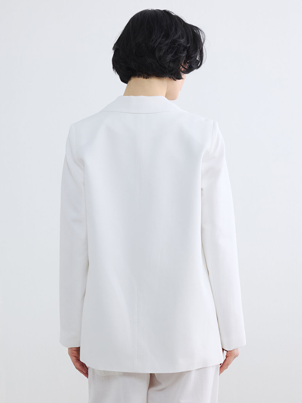 Beyaz Keten Karışımlı Kadın Blazer Ceket-3