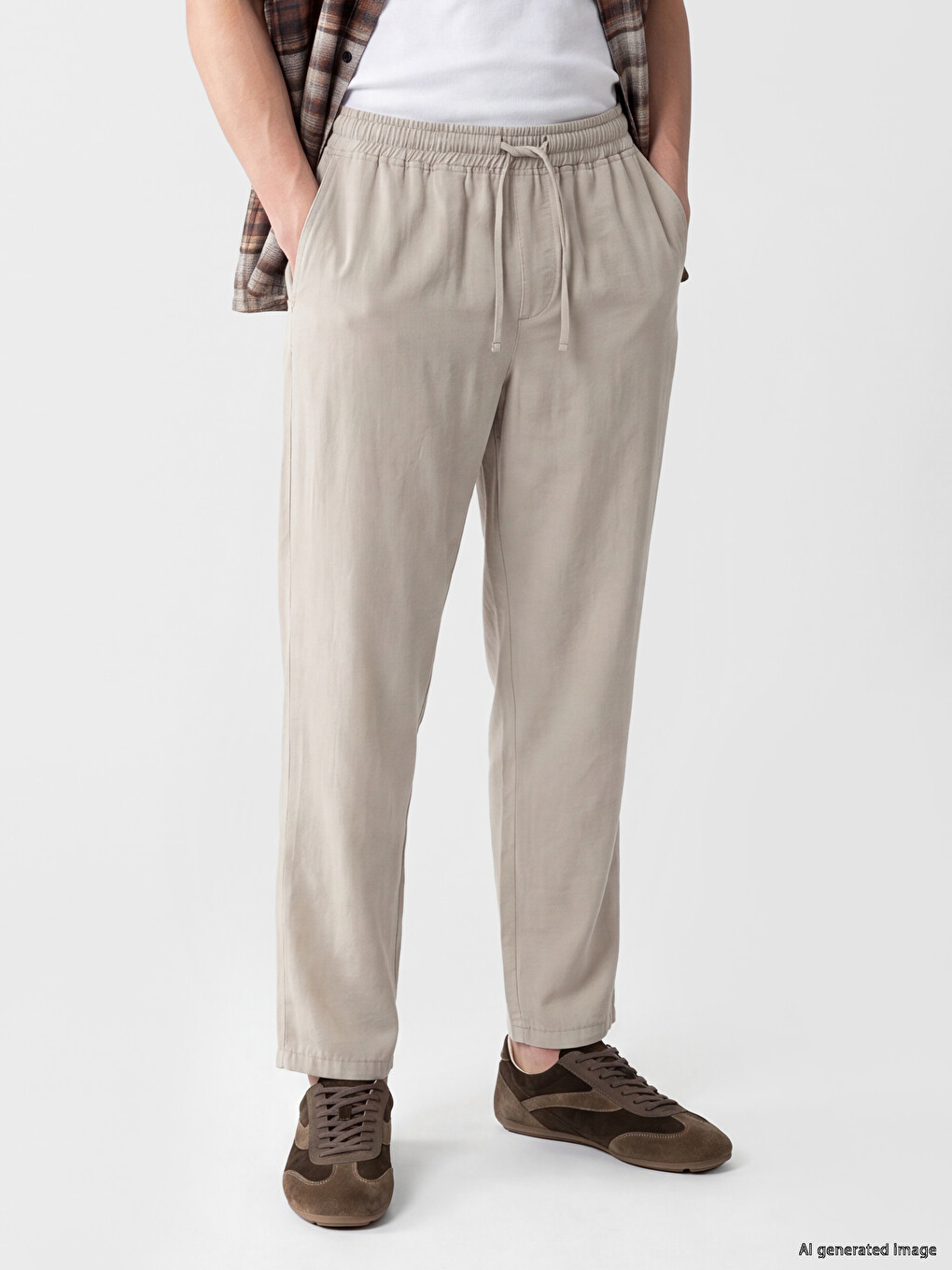 Gri Relax Fit Keten Görünümlü Erkek Pantolon