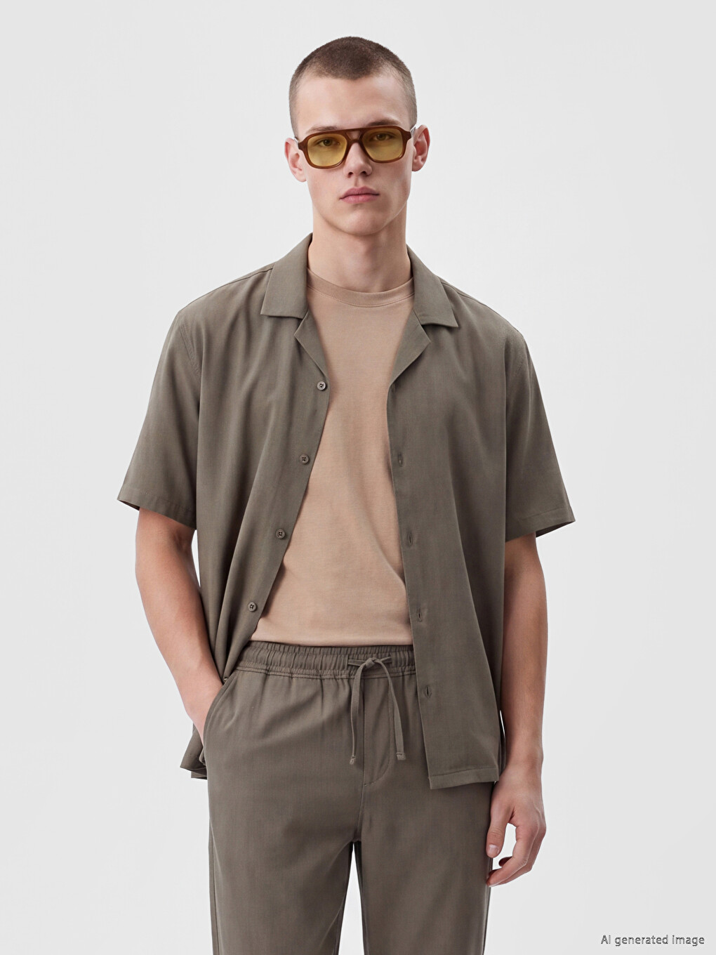 Relaxed Fit Camp Collar Men's Shirt