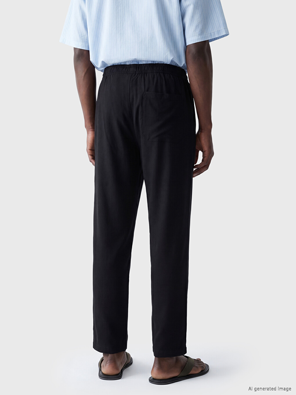 Siyah Relax Fit Gabardin Erkek Pantolon-3