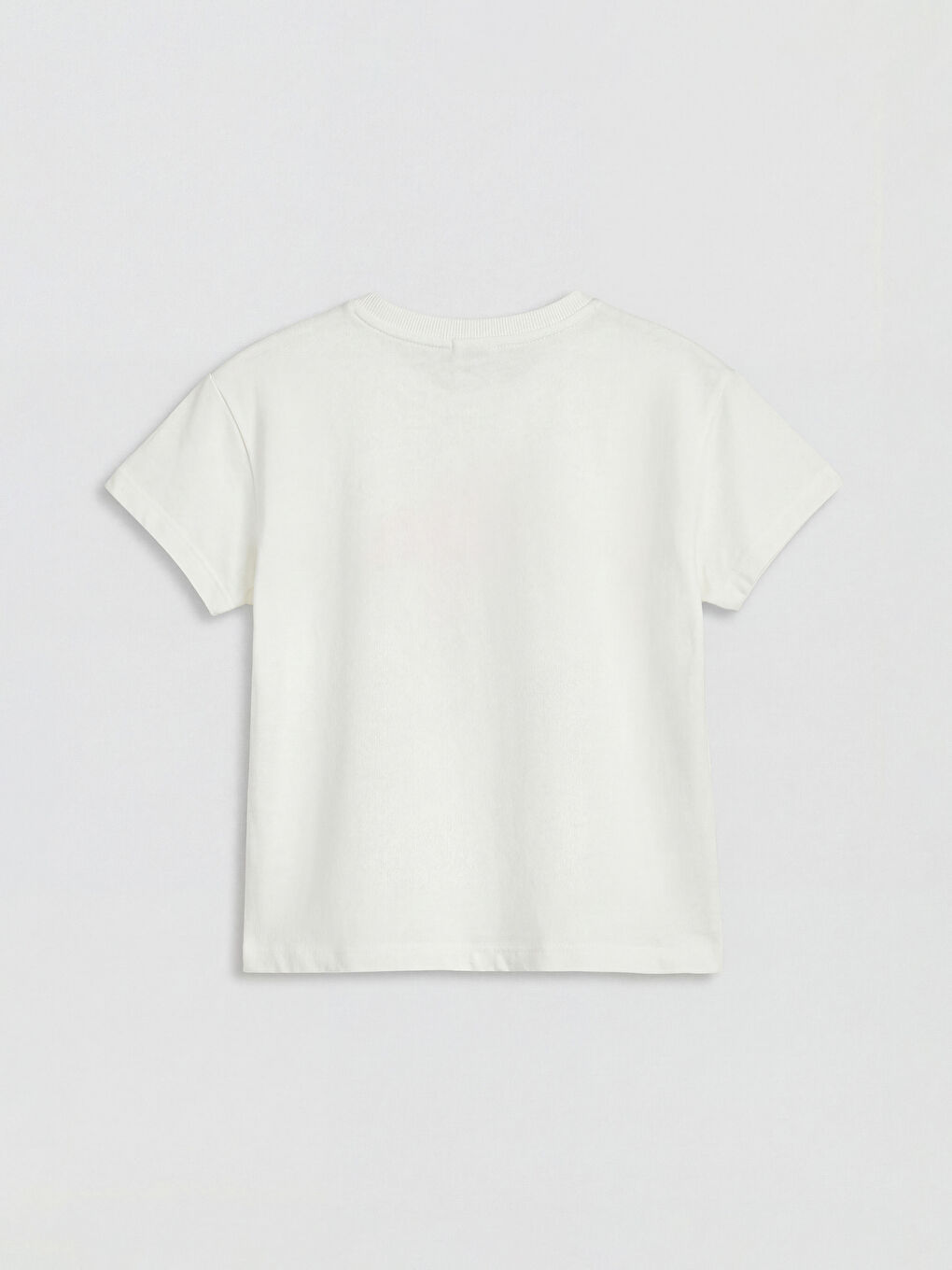 Ekru Bisiklet Yaka Baskılı Kız Çocuk Tişört-1