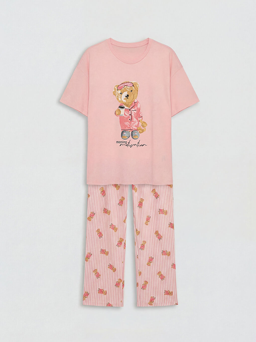 Pembe Ayı Teddy Baskılı Kadın Pijama Takım