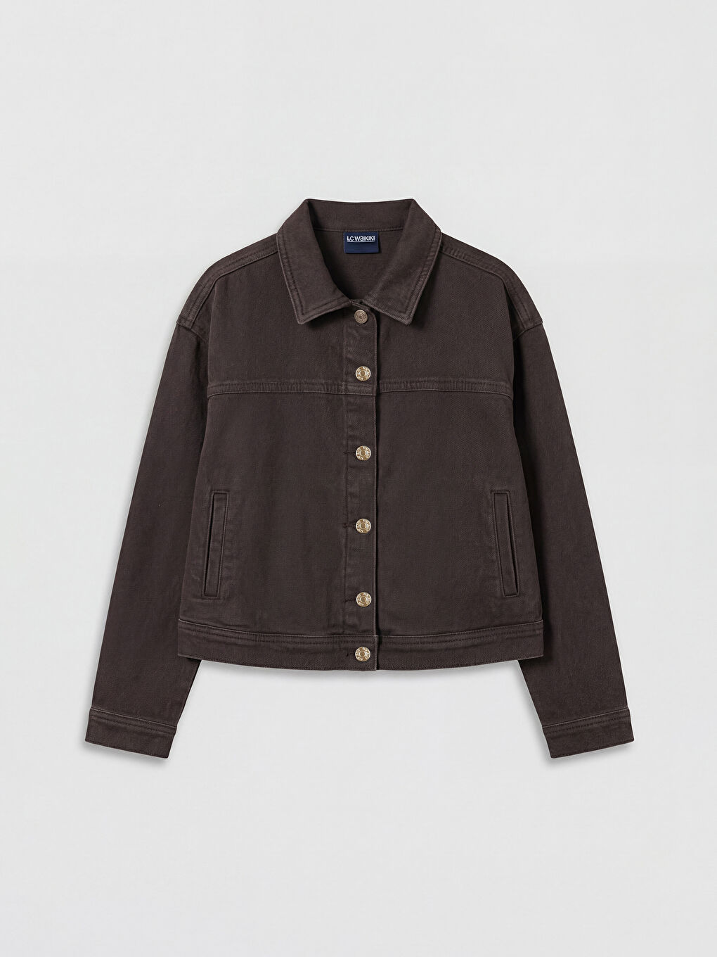 Kahverengi Gömlek Yaka Kız Çocuk Jean Ceket