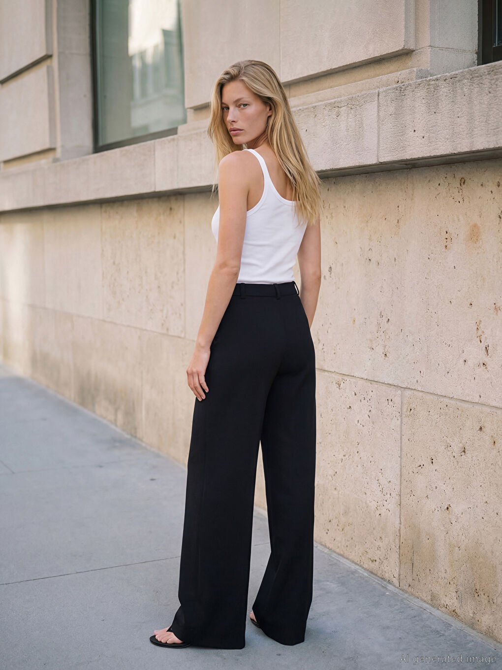 Siyah Geniş Paça Pileli Kadın Kumaş Pantolon-1