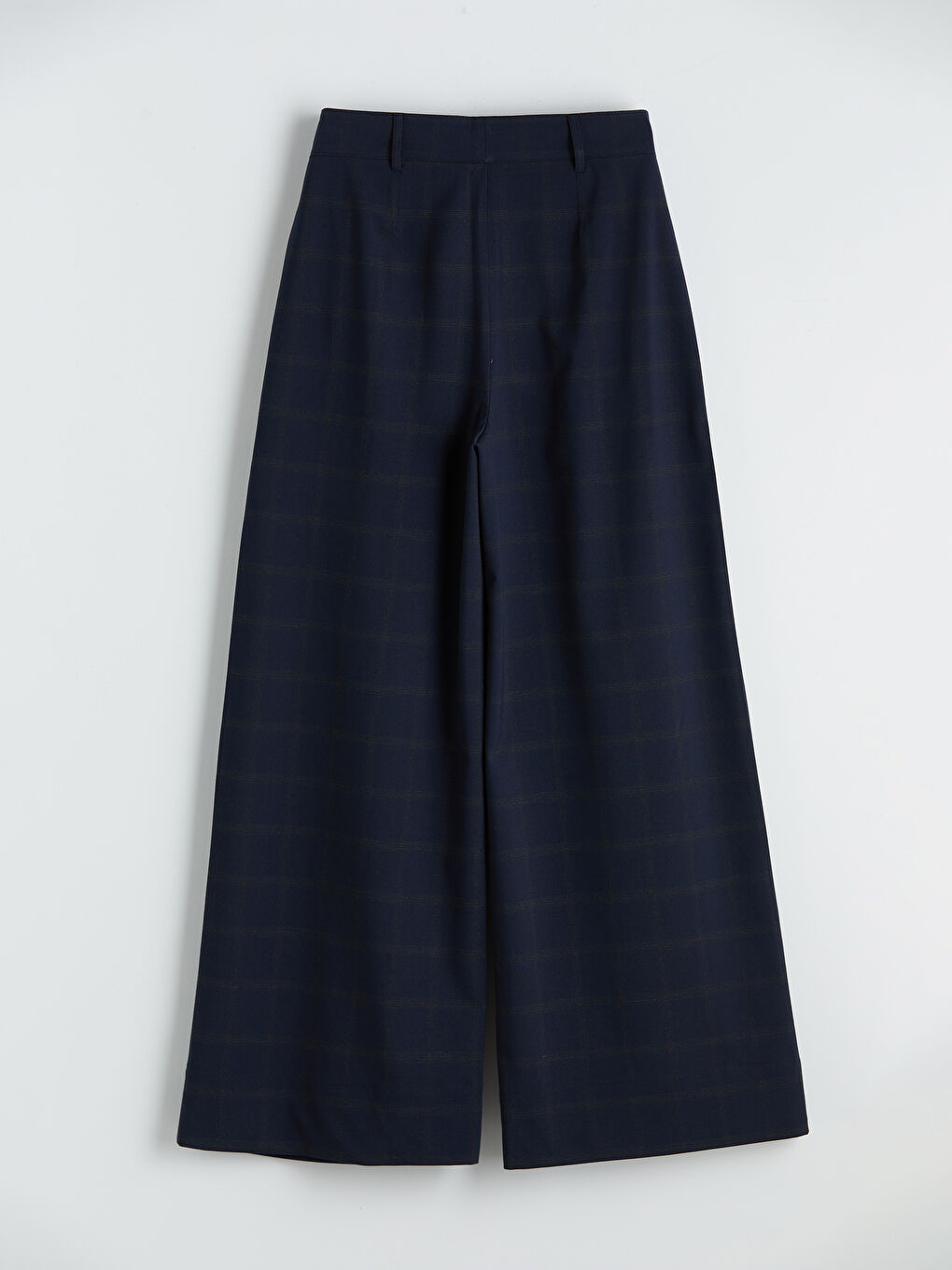 Lacivert Geniş Paça Pileli Kadın Kumaş Pantolon-5