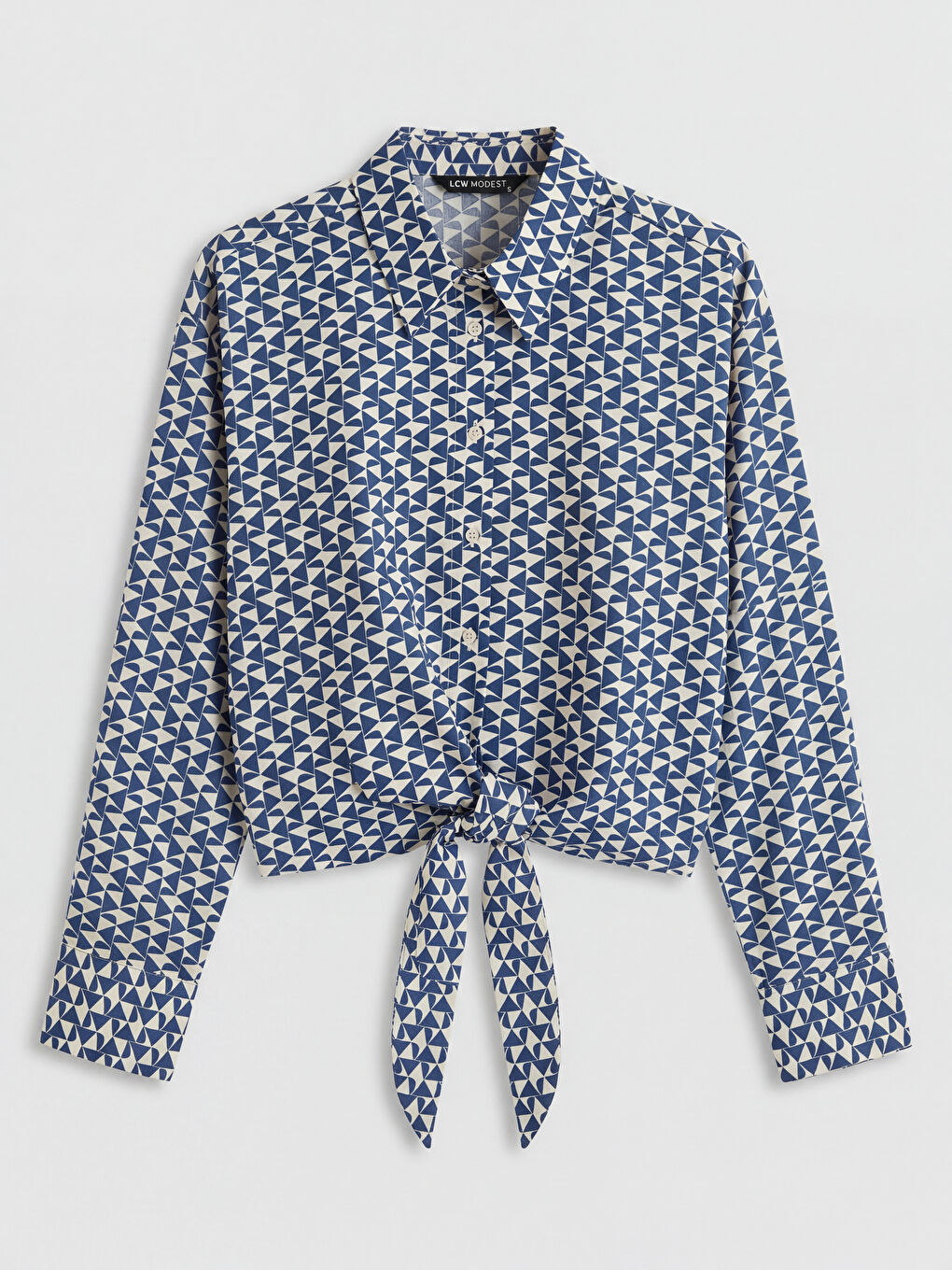 İndigo Bağlama Detaylı Desenli Kadın Gömlek