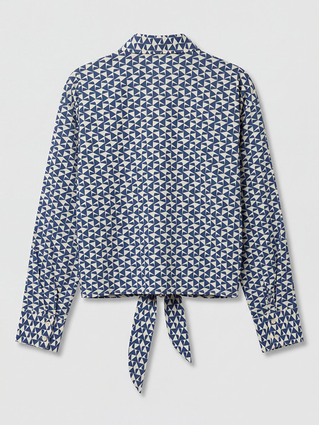 İndigo Bağlama Detaylı Desenli Kadın Gömlek-1
