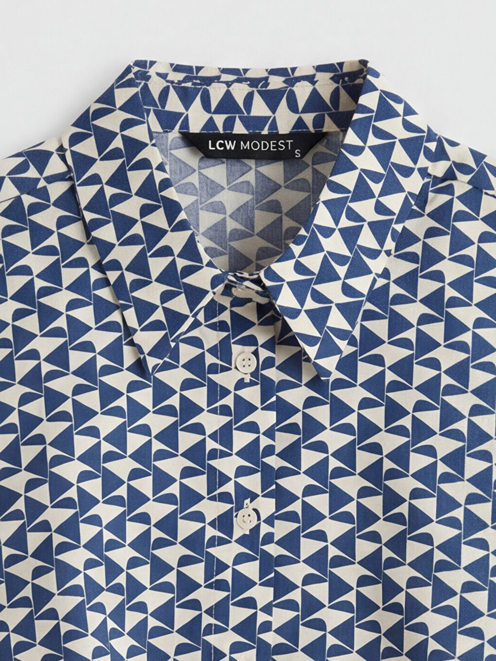 İndigo Bağlama Detaylı Desenli Kadın Gömlek-2