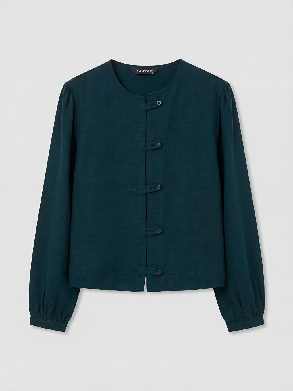 Lacivert Bisiklet Yaka Keten Karışımlı Bluz