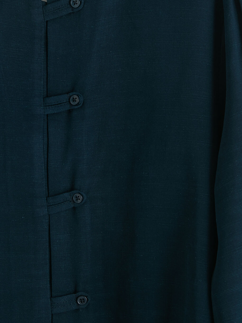 Lacivert Bisiklet Yaka Keten Karışımlı Bluz-2