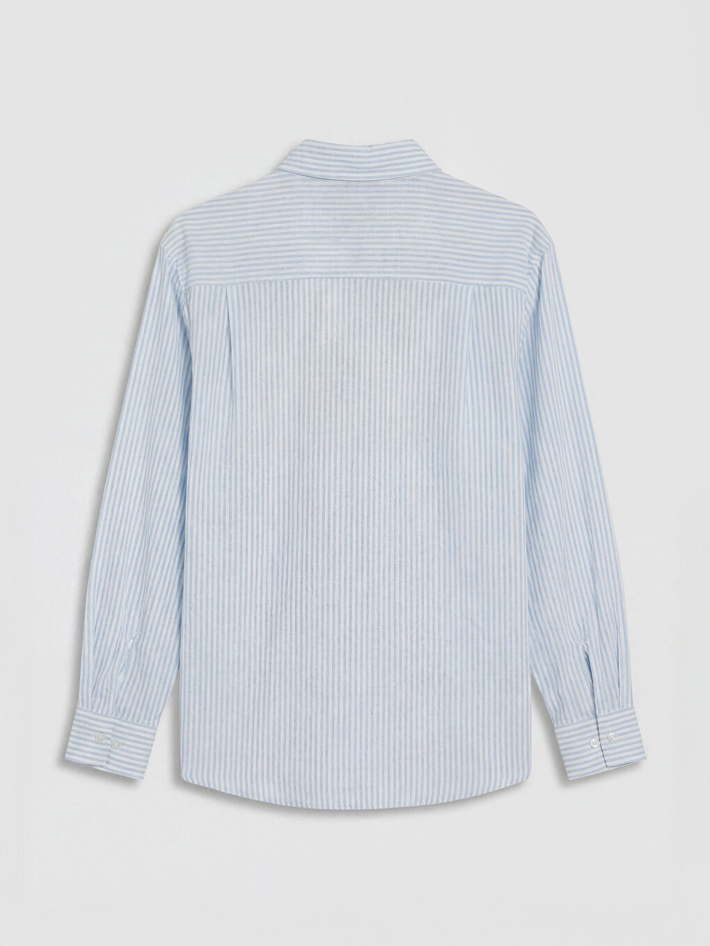 Mavi Çizgili Keten Karışımlı Kadın Gömlek-1