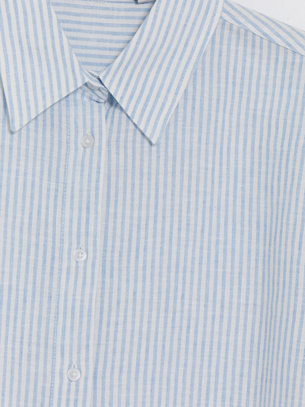 Mavi Çizgili Keten Karışımlı Kadın Gömlek-2