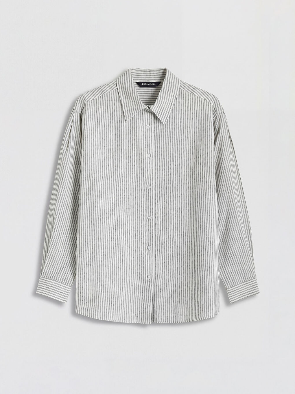 Kahverengi Çizgili Keten Karışımlı Kadın Gömlek