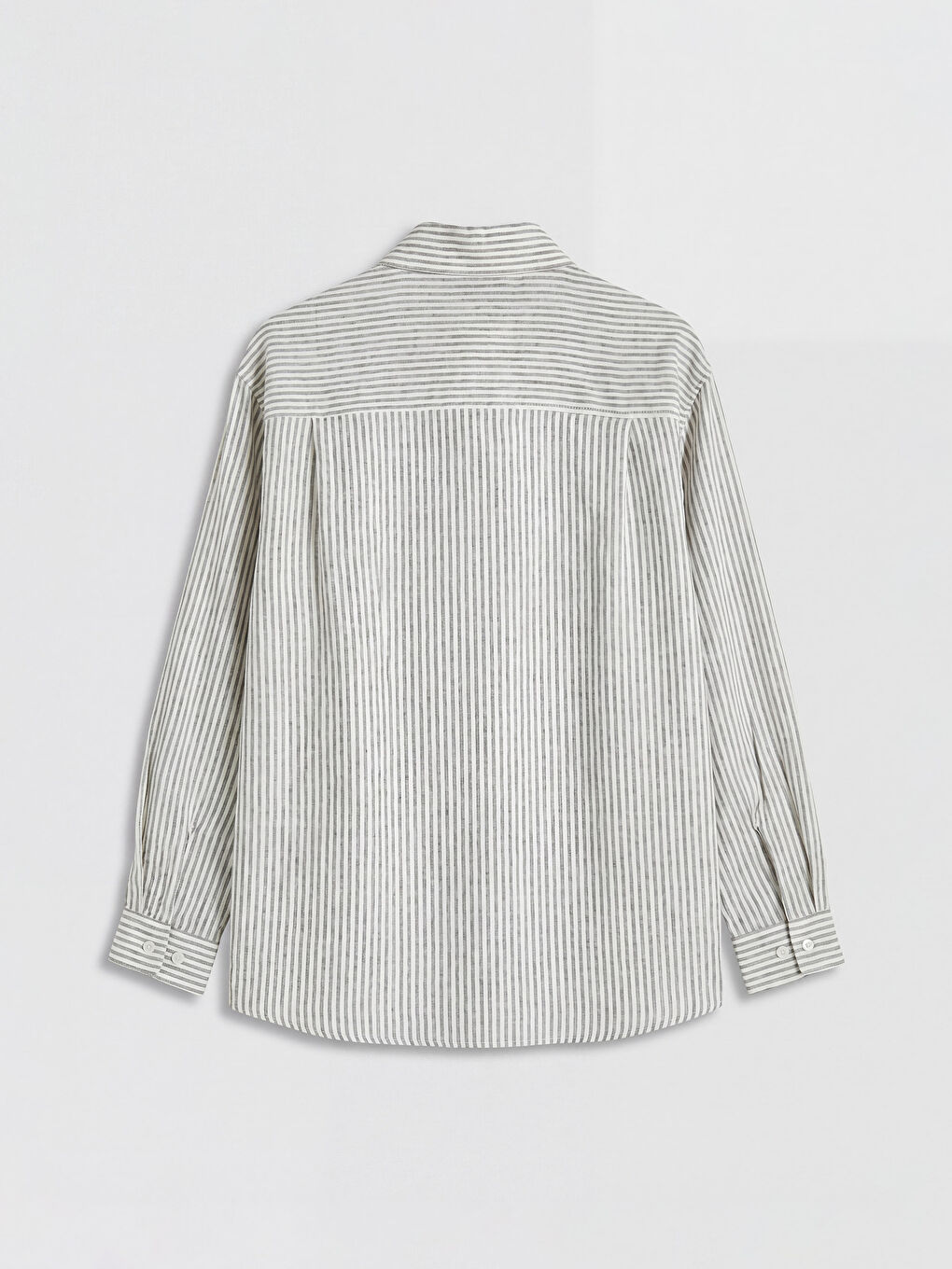 Kahverengi Çizgili Keten Karışımlı Kadın Gömlek-1