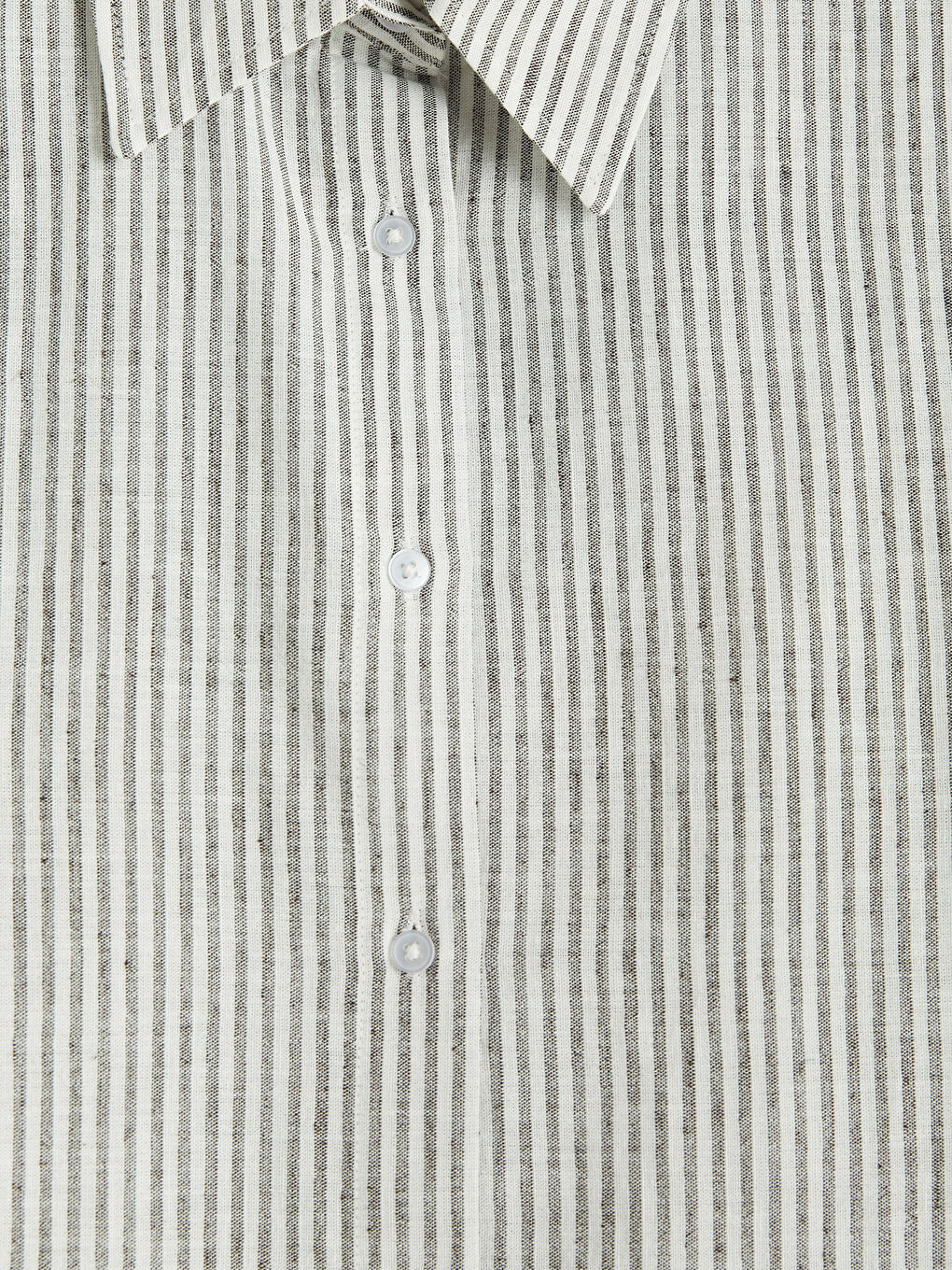 Kahverengi Çizgili Keten Karışımlı Kadın Gömlek-2