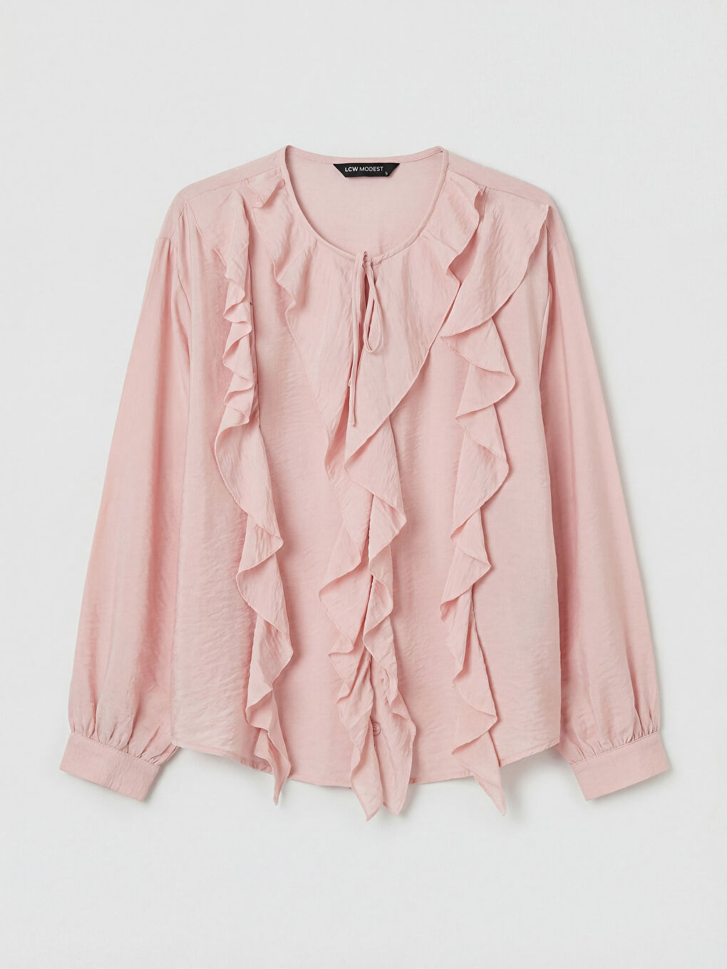 Pembe Bisiklet Yaka Fırfırlı ıBluz