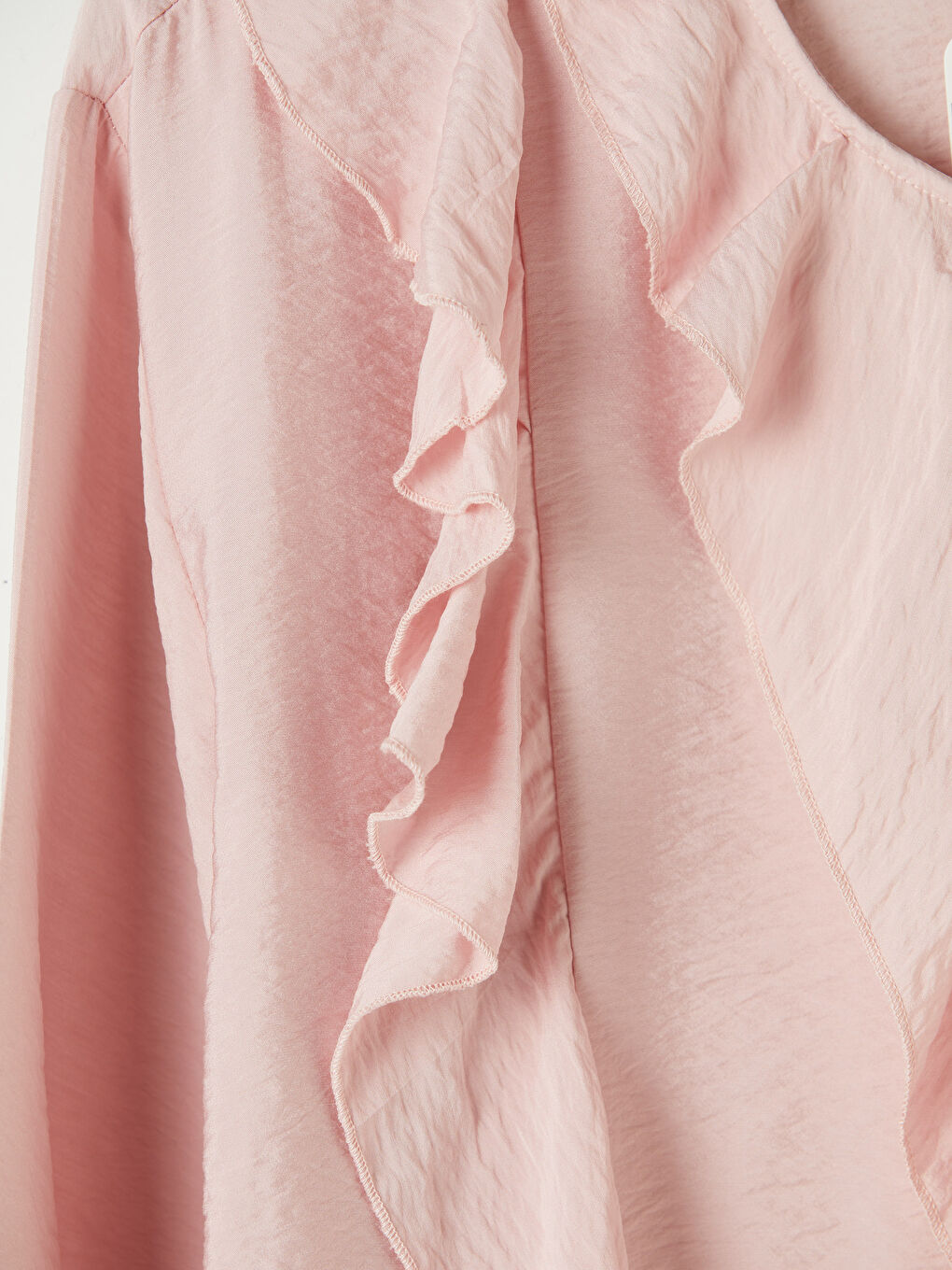 Pembe Bisiklet Yaka Fırfırlı ıBluz-2