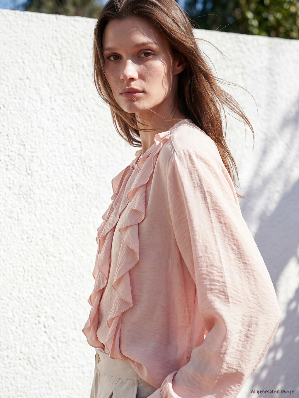 Crew Neck Frilled Blouse