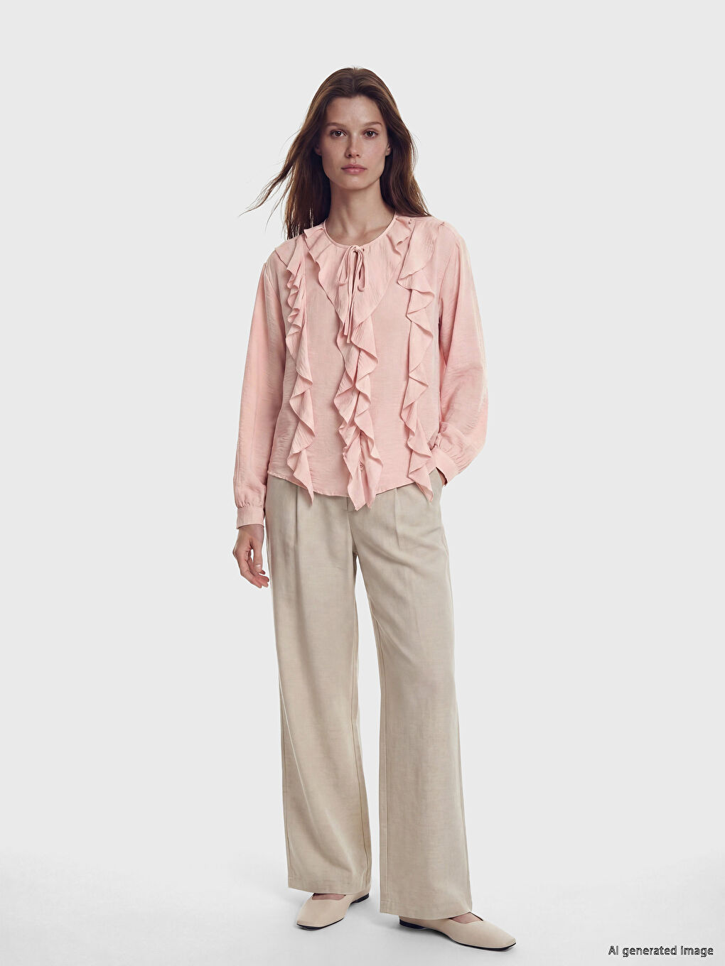 Crew Neck Frilled Blouse-1