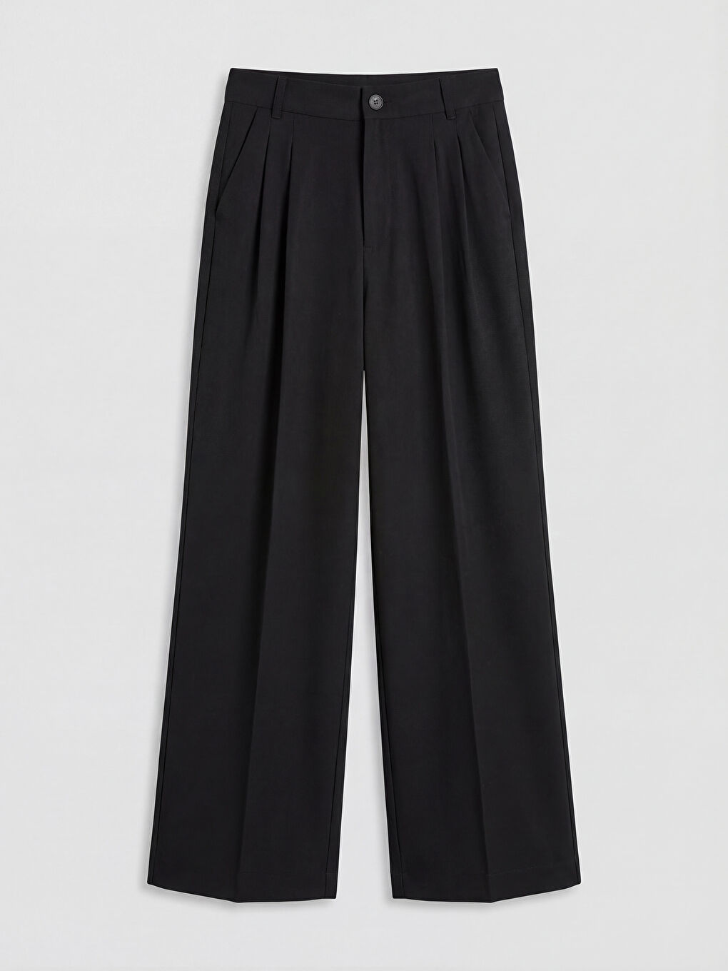 Siyah Loose Fit Kadın Pileli Kumaş Pantolon